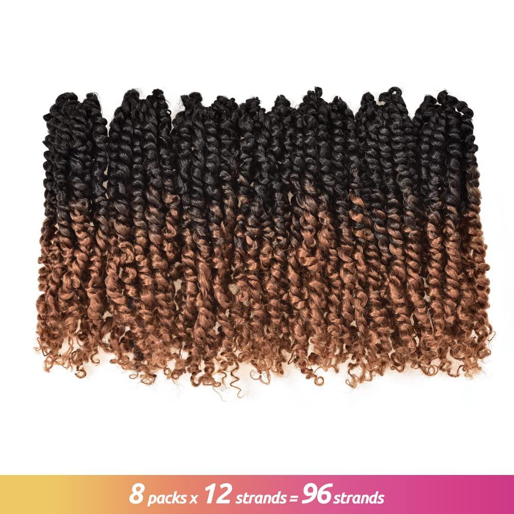 ToyoTress Toyotress Tiana Passion Twist Hair - 8 inch 8 Packs Pre-twisted Crochet Braids Ombre Brown Short Bob Pre-looped Synthetic Braiding Hair Extensions (8 Inch, OT30-8P)