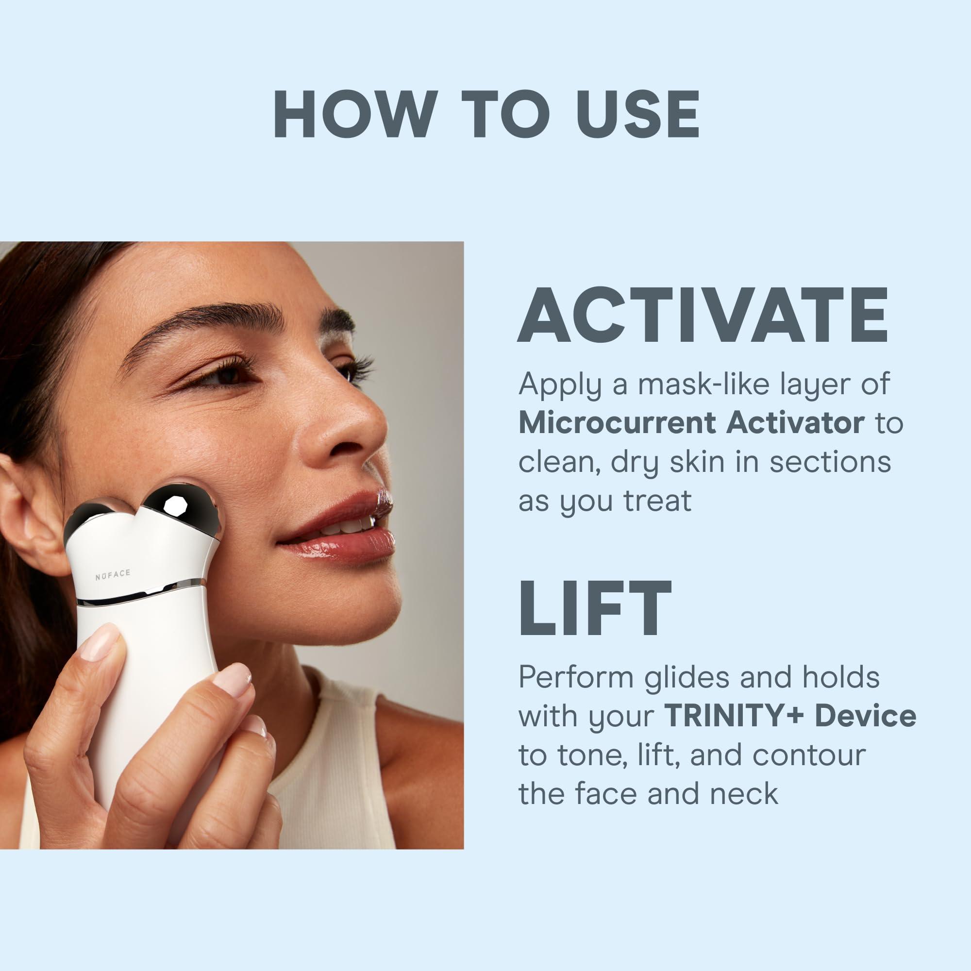 NuFACE NuFACE Trinity+ Microcurrent Facial Device Kit - FDA Cleared Face Sculpting & Neck Tightening Device to Contour Cheeks & Brows + Microcurrent Gel Activator, Silk Crme & Brush