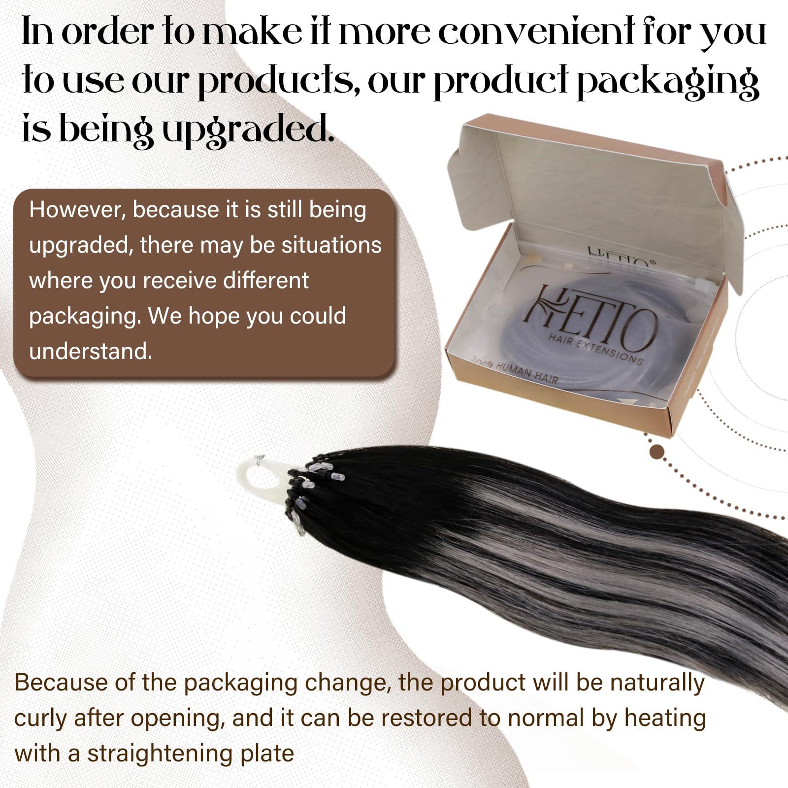 Hetto Hetto Micro Loop Hair Extensions Real Human Hair Ombre Black to Silver Remy Micro Beads Hair Extensions Natural Micro Link Hair Extensions Human Hair for Women 18 Inch 50g 50s