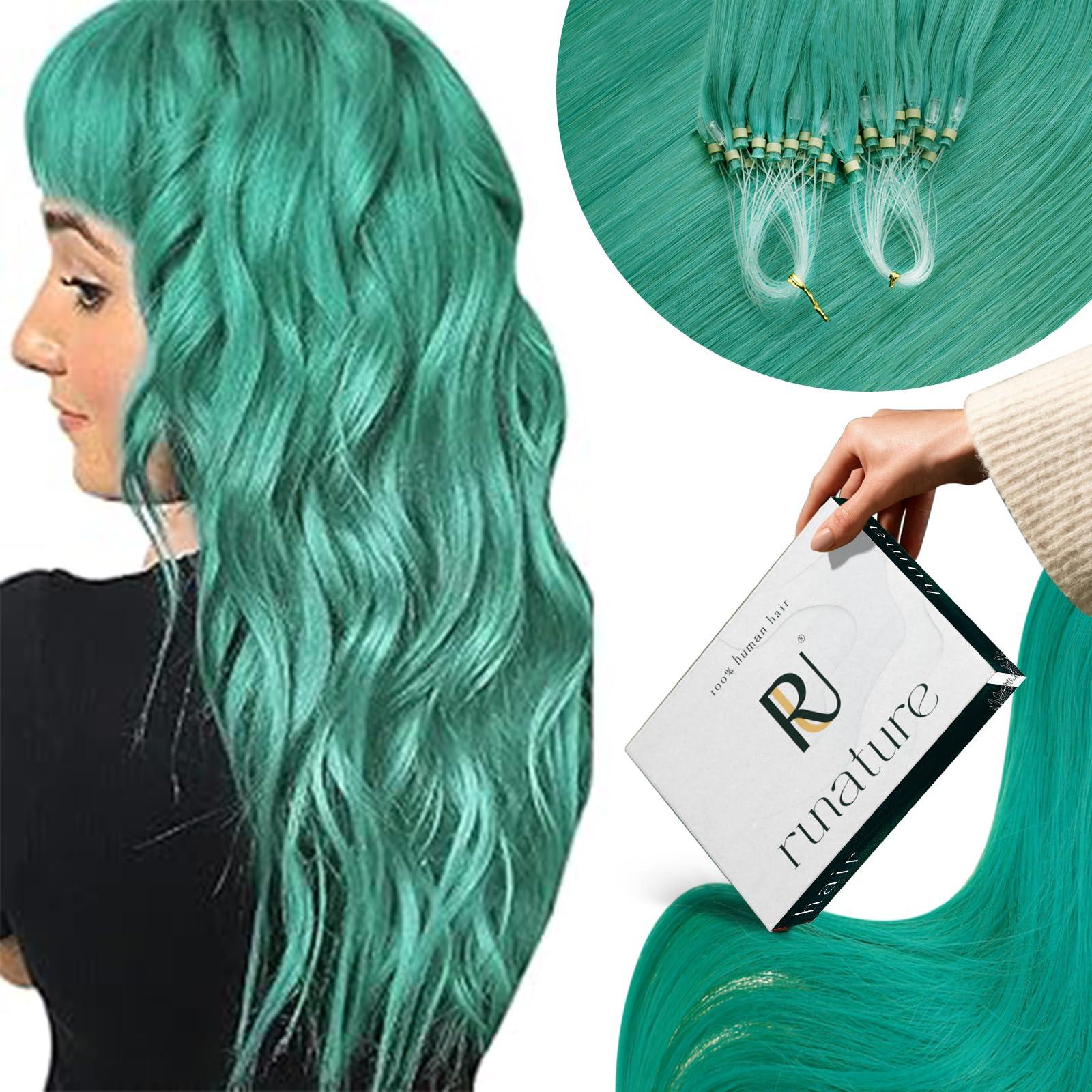 RUNATURE RUNATURE Teal Micro Link Hair Extensions Human Hair Teal Micro Hair Extensions Full Ends Micro Loop Hair Extensions Real Human Hair Natural Teal Hair Extensions Micro Link Straight 18 Inch 25g 25s