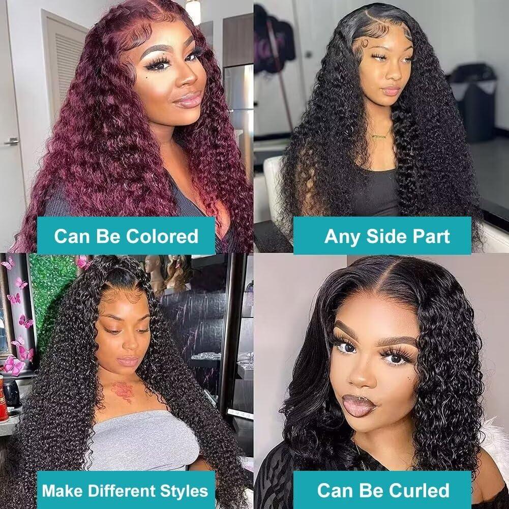Zealady Zealady 13x4 Lace Front Kinky Curly Wig 180 Density HD Lace Wig Human Hair Pre Plucked Curly Glueless Wig 12A Virgin Curly Lace Human Hair Wig For Women Full Natural Hairline With Baby Hair 20Inch