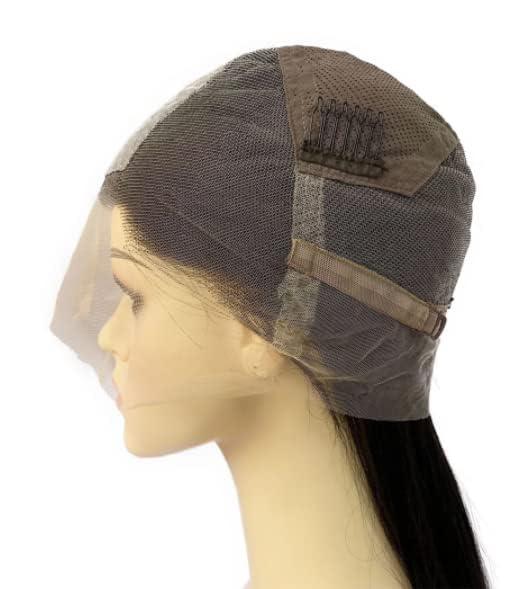 RJ HAIR RJ HAIR Silk Base Full Lace Human Hair Wigs Transparent Straight Silk Top Full Lace Wig Pre Plucked Invisible Bleached Knots (18inch, 180% Density)