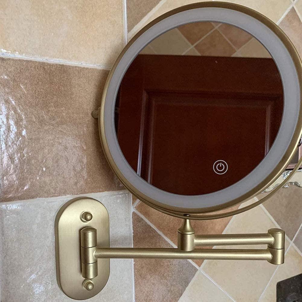 DUDSME DUDSME Bathroom USB Rechargeable 8 Inches Bathroom Mirror Wall Mounted Upgrade Auto Off LED Makeup Mirror Shaving Mirror with 1X/5X Magnification 360 Swivel Matte Gold (Size : 1X/5X)