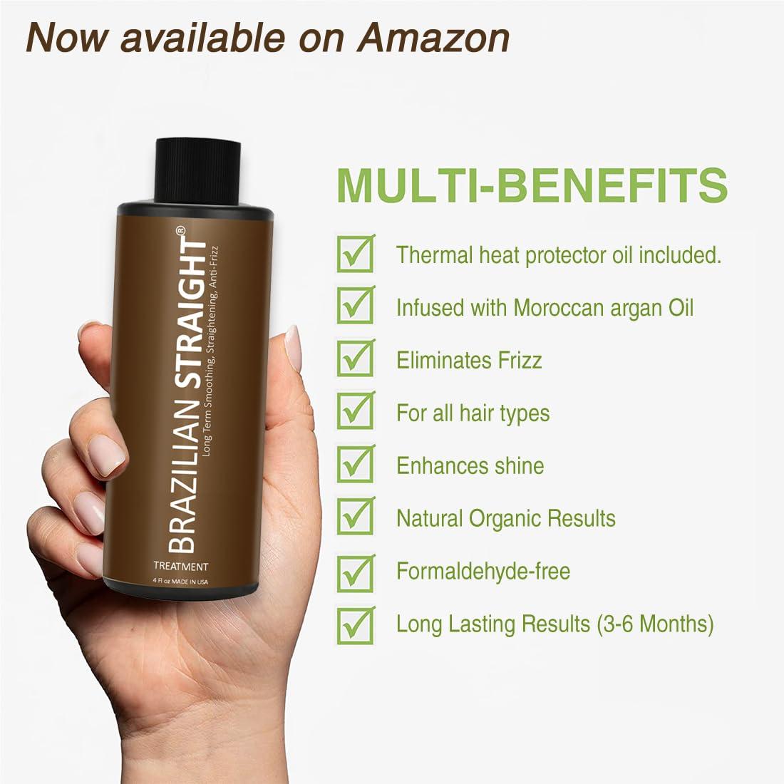 KERATIN RESEARCH BRAZILIAN STRAIGHT Hair Straightening Cream & Keratin Treatment Kit. Organic Natural Results Straighten Smooth repairs All Hair Types & Colors Keratina Brasilera Tratamiento (Salon Grade)