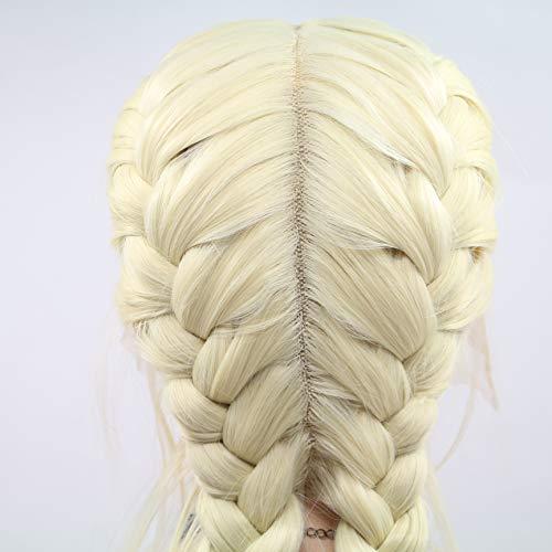 karissa Hair Blonde Braided Wigs for Women 613 Blond Lace Front Wig Handmade Natural Hairline Twist Braid Wig Long Soft Braidding Hair Glueless Synthetic Heat Resistant Fiber Day Cospaly 24inches