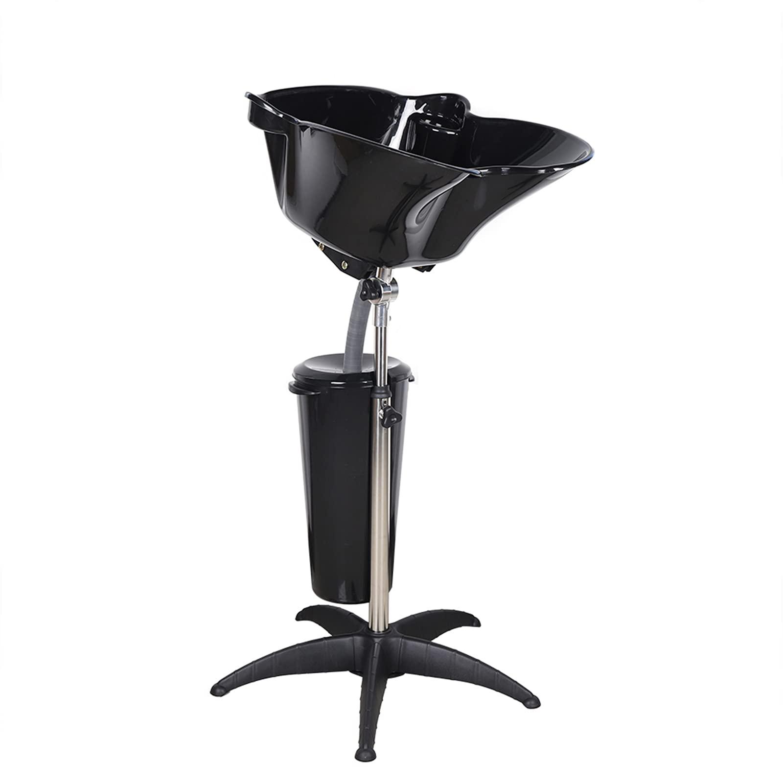 WANLECY WANLECY Portable Shampoo Bowls with Drain Hose and 10L Bucket, Height and Angle Adjustable Hair Washing Sink for Salon, Barber Shop and Home (Black)