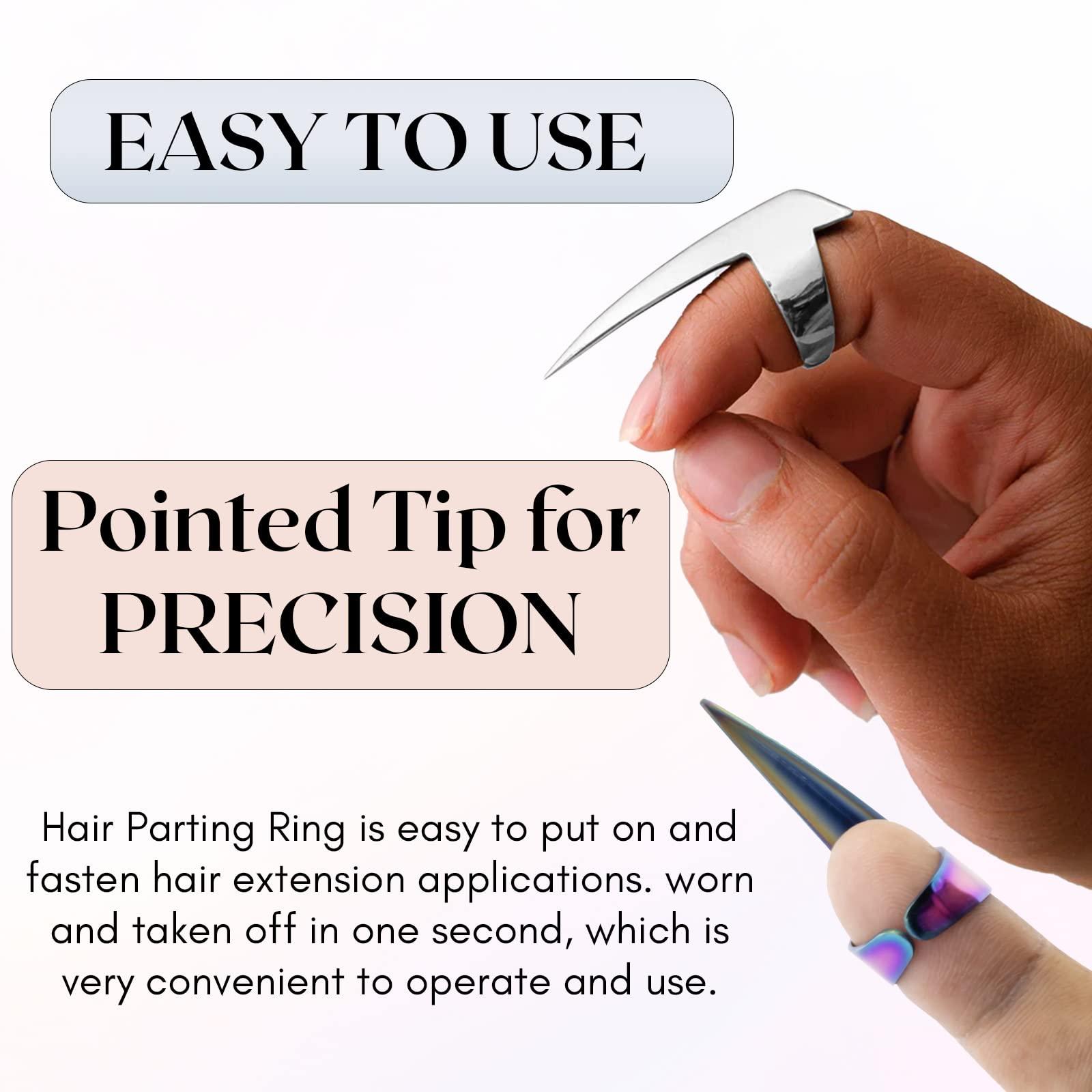 My Hair Tools My Hair Tools Hair Parting & Sectioning Ring - Stainless Steel Finger Braiding Hair Pick Tools Quick Installation of Human Hair Extensions Hair Styling Tools (Silver)