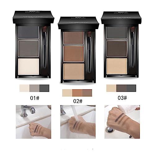 UOCK Eyebrow powder three-color brow disc waterproof eyebrow powder eyebrow makeup kit eyebrow filler to shape natural eyebrows (02# Brown, light brown, skin tone)