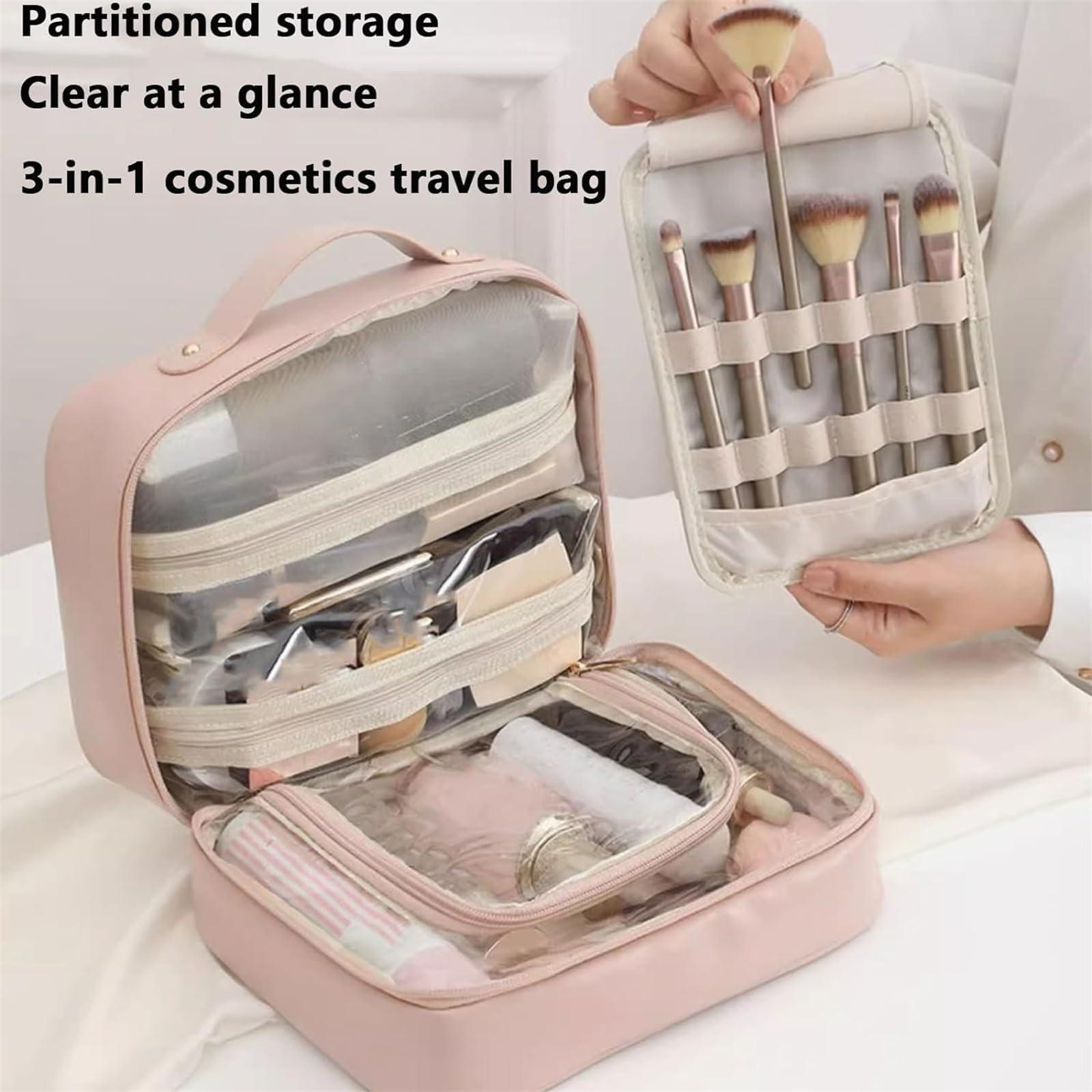 WEGS WEGS Multi-compartment Toiletry Cosmetics Bag, Cosmetic Bag, Makeup Bag, Multi Compartment Toiletry Bag, PU Leather Portable Storage Large Capacity
