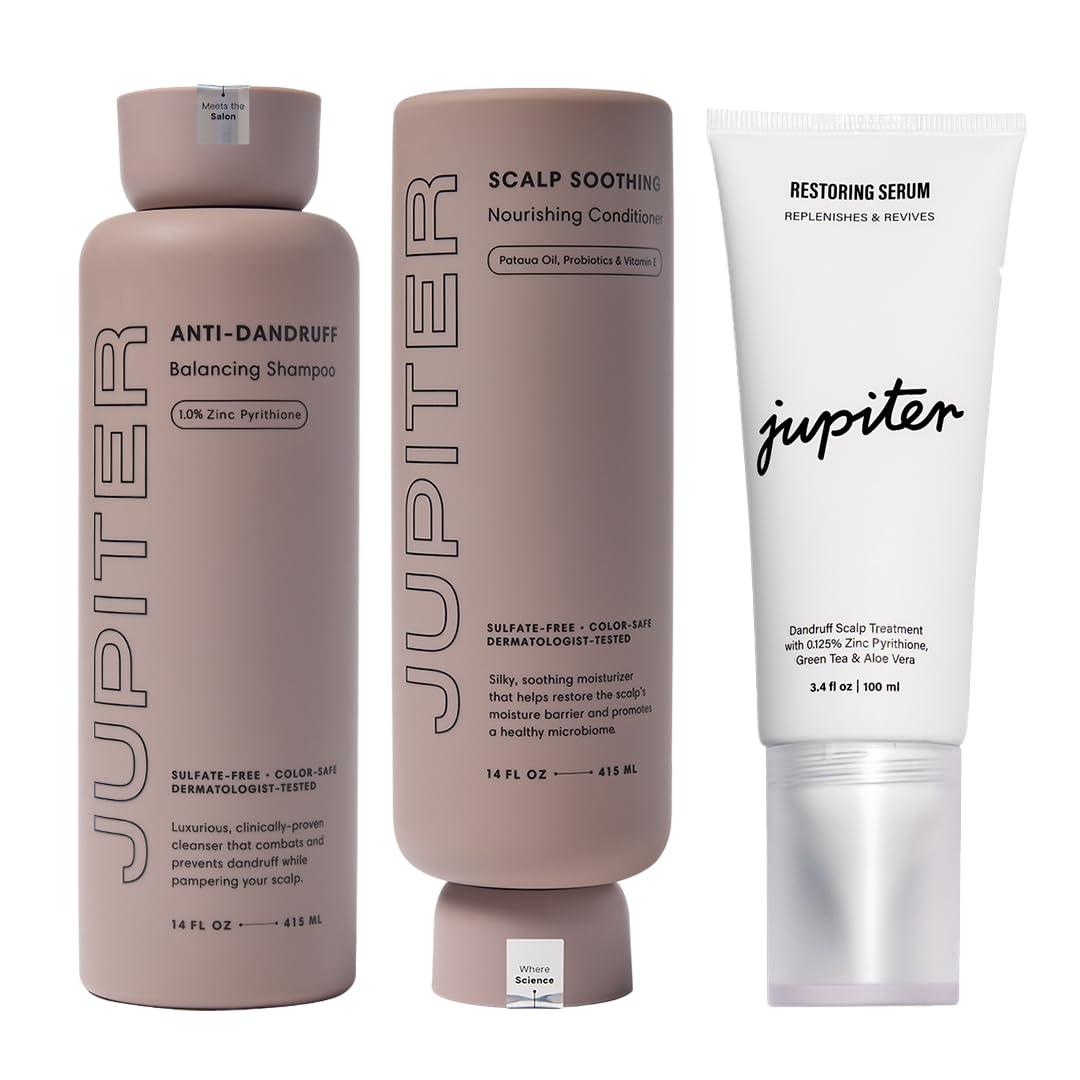 Jupiter Jupiter Anti-Dandruff Shampoo, Conditioner, & Serum Advanced Set, Physician-Formulated for Dry, Itchy, Oily, Flaky Scalp Care, Color-Safe, Dry Scalp, Sulfate-Free