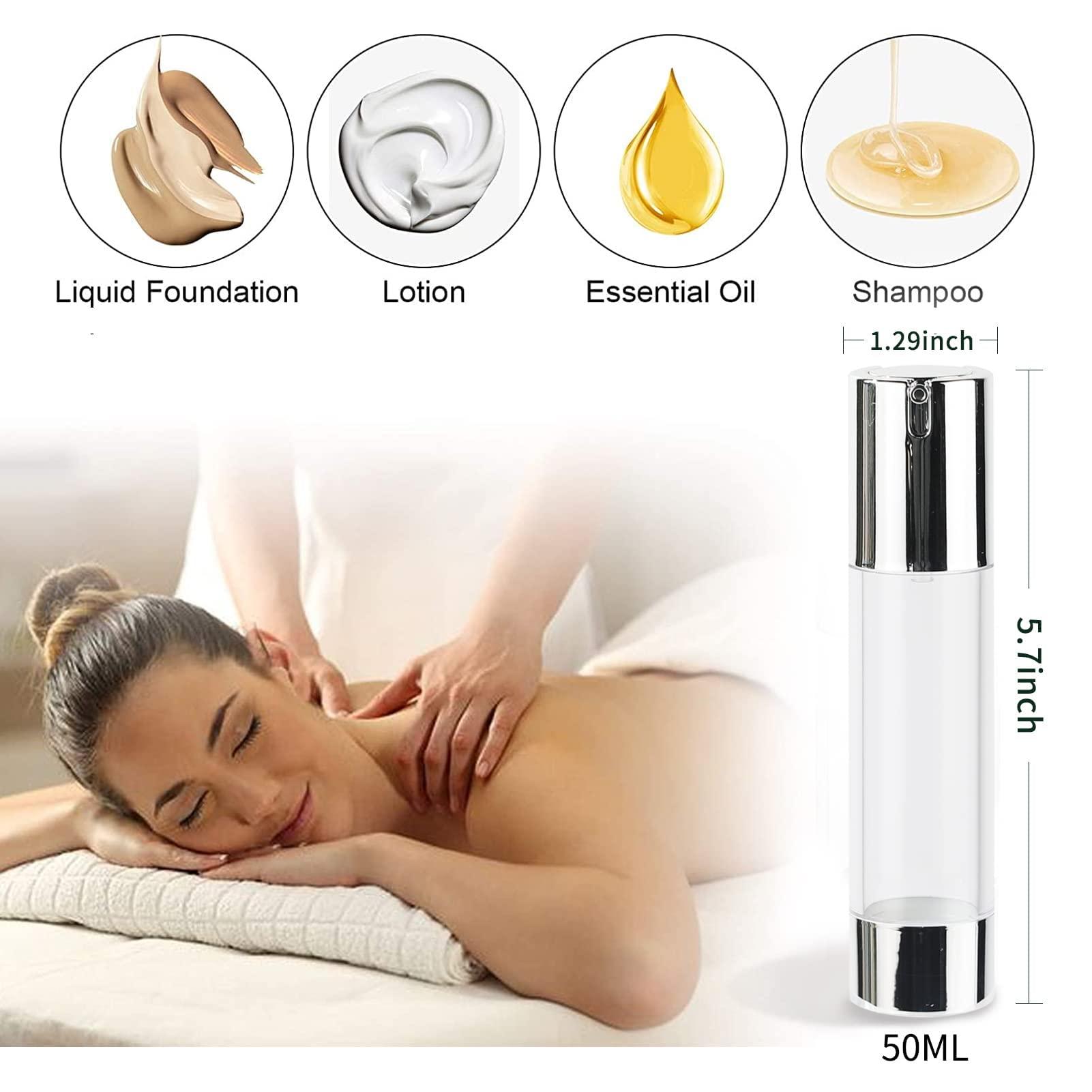 longway LONGWAY 1.7oz/50ml Airless Pump Bottles Silver Airless Cosmetic Cream Pump Bottle Travel Size Dispenser Refillable ContainersPack of 6