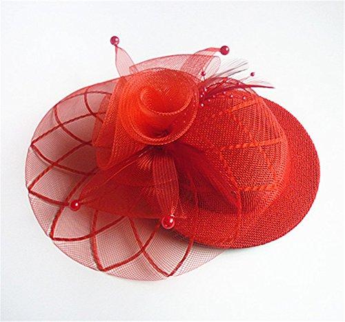 Aimeely Aimeely Children Girls Lady Feather Net Hat Veil Vintage Hair Accessories with Clip Red