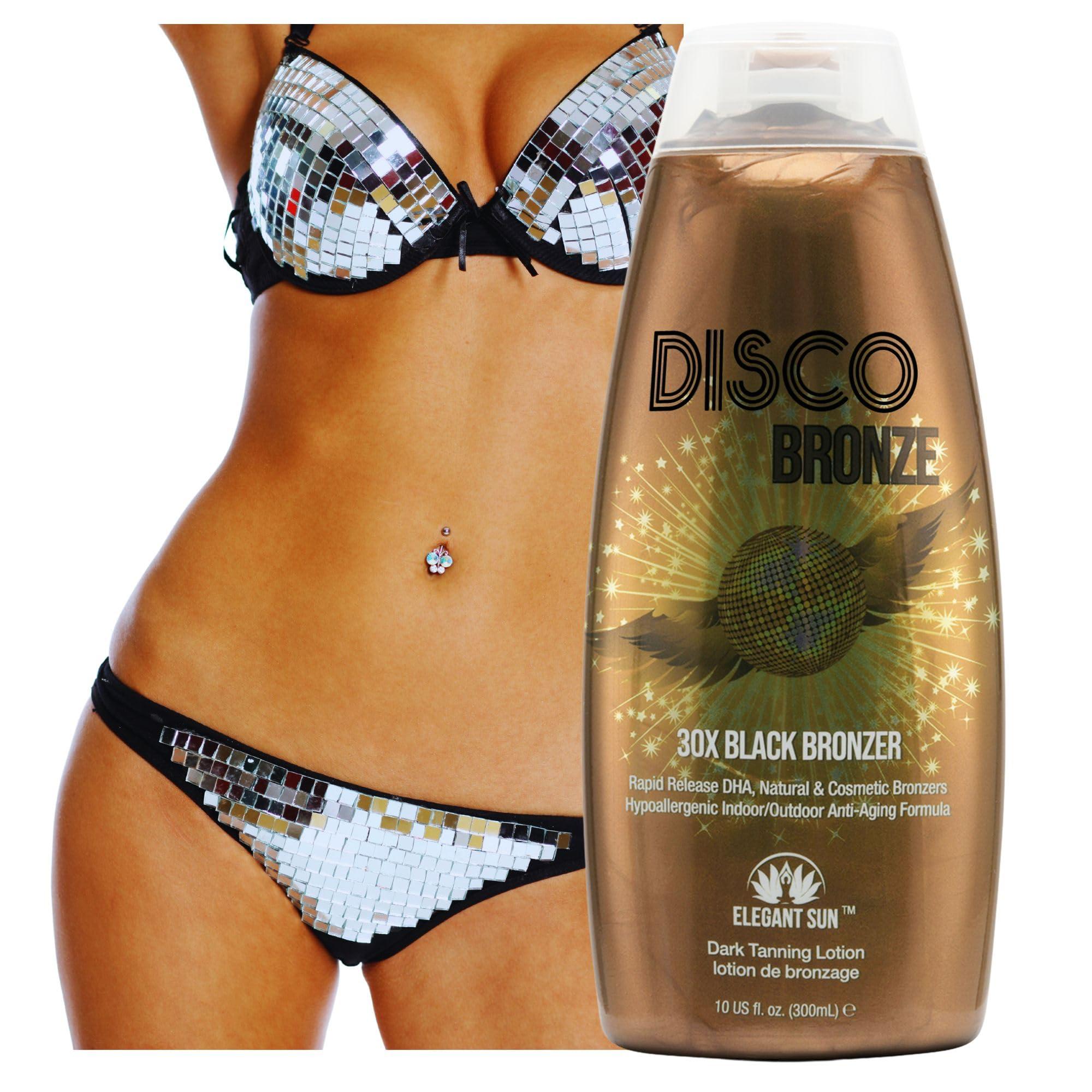 Elegant Sun Disco Bronze Tanning Bed Lotion with Self Tanner 30X DHA, Indoor Tanning Lotion Accelerator for Tanning Beds, Hypoallergenic Outdoor Bronzing Tanning Lotion to Get Dark Fast