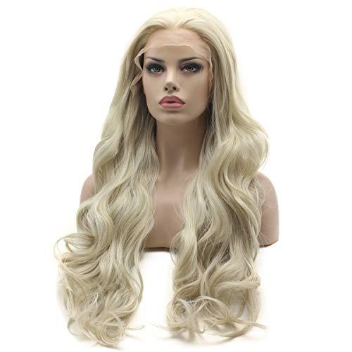 Lushy Lushy Wavy Long Blonde White Mix Wig Heavy Density Half Hand Tied Heat Resistant Synthetic Lace Front Wig