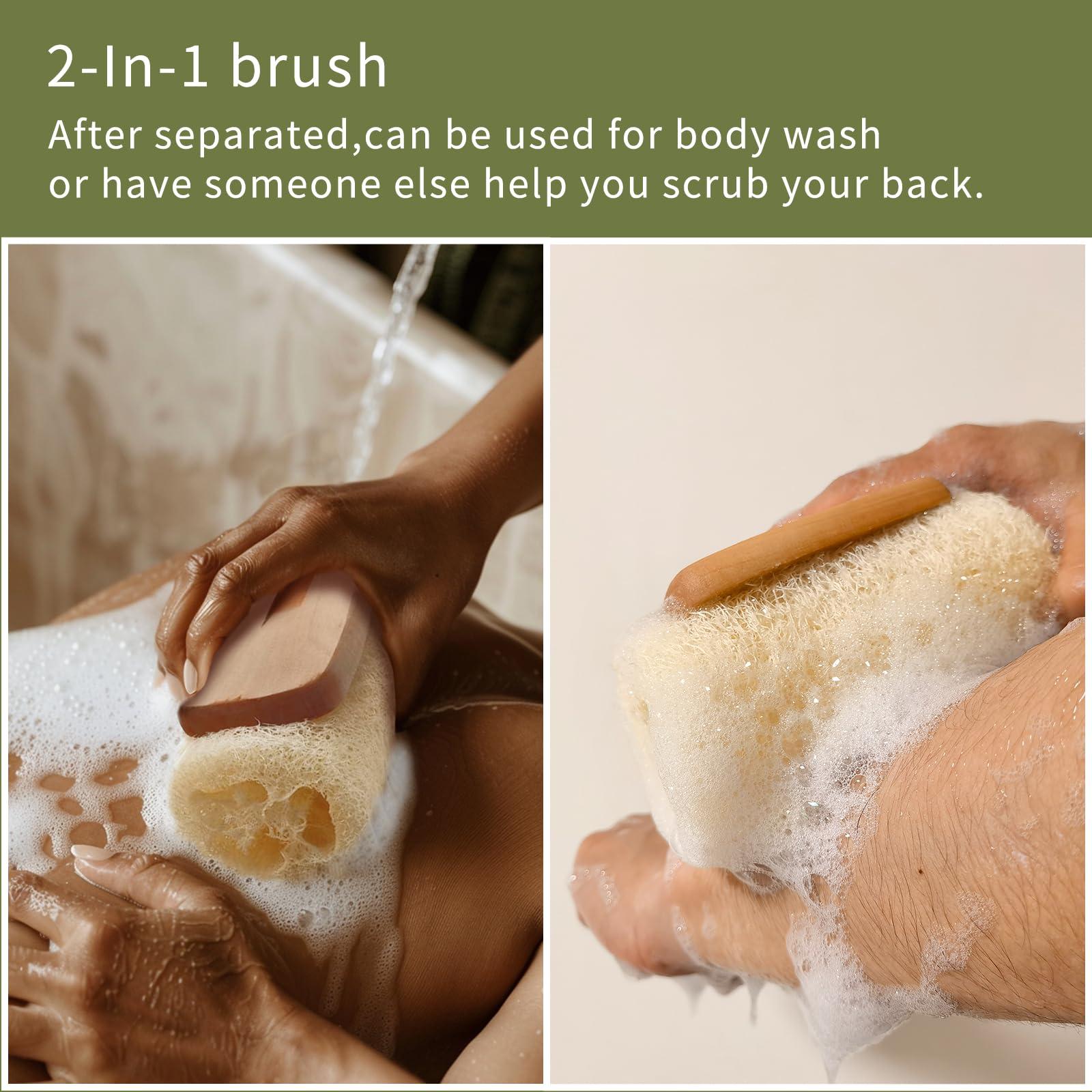 YOTDHUO Natural Loofah with Handle,Back Scrubber for Shower Exfoliating Luffa On a Stick (1Pack)