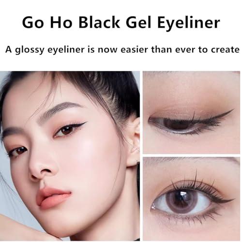 Go Ho Go Ho Black Gel Eyeliner Pot,Matte Cream Eyeliner Makeup,Smooth Highly Pigmented Long Lasting Gel Eyeliner with Brush, Eye Liner Gel Pot for Women,202 Black
