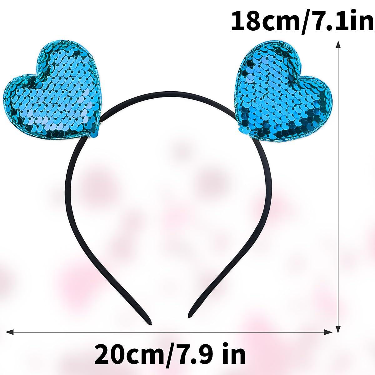 Doneace Valentines Day Headband Blue Glitter Heart Headband Sequin Heart Shape Hair Band Head Boppers Wedding Hair Hoop Party Hair Accessories for Women Girls Valentine\'s Day New Year Birthday Gift, 1Pack