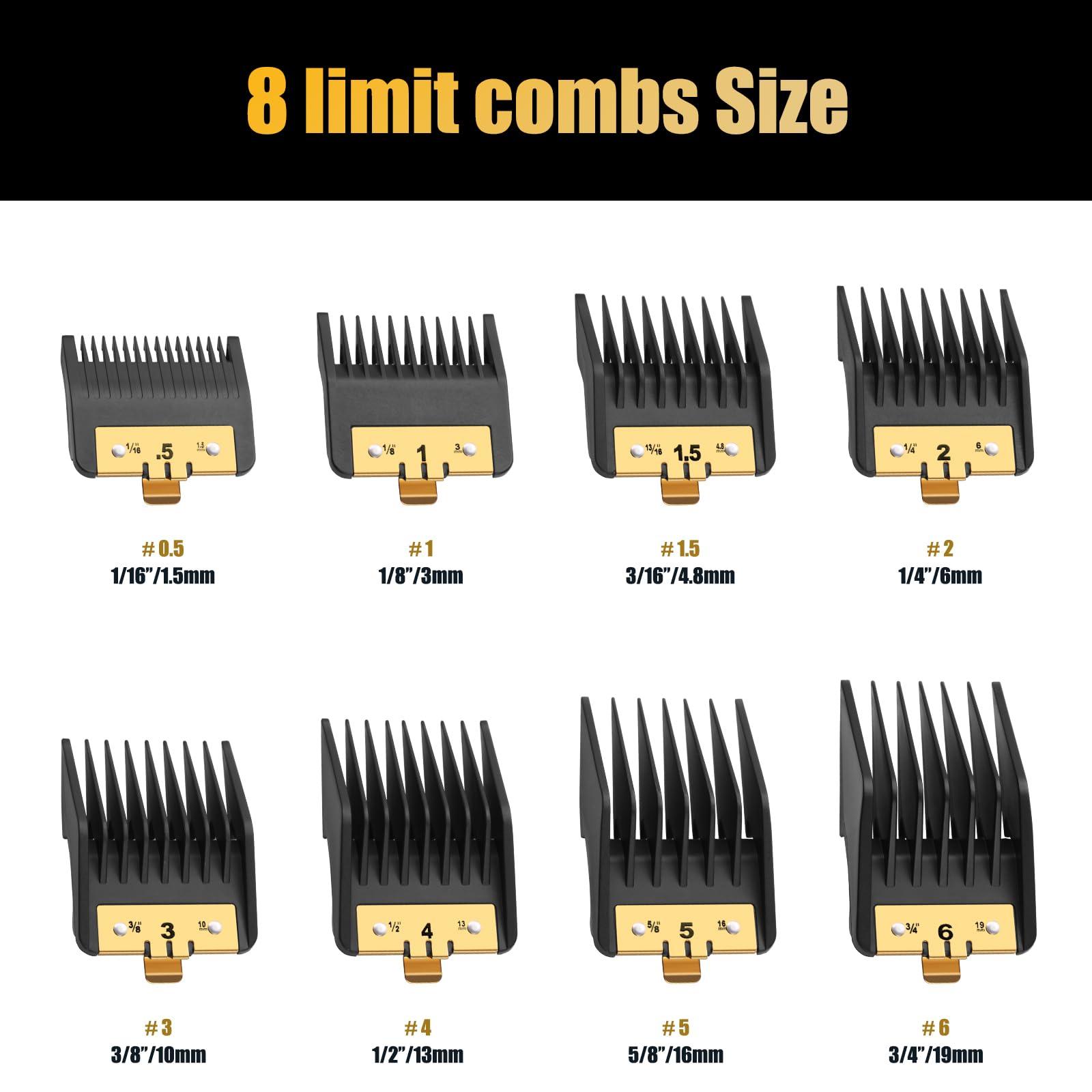 Audoc 8PCS Premium Clipper Guards with Metal Clip compatible with BaBylissPRO Barberology Comb Set,Cutting Lengths 1/16-3/4 , for Babyliss Clipper Guards for FX870 FX890 FX825 FX673 Clippers