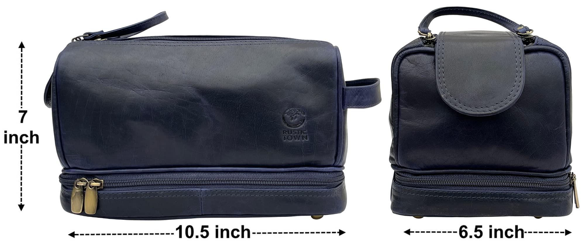 RUSTIC TOWN RUSTIC TOWN Leather Toiletry Bag for Men - Travel Shaving Dopp Kit - Bathroom Shower Toiletries Organizer - Cosmetic Makeup Bag for Women
