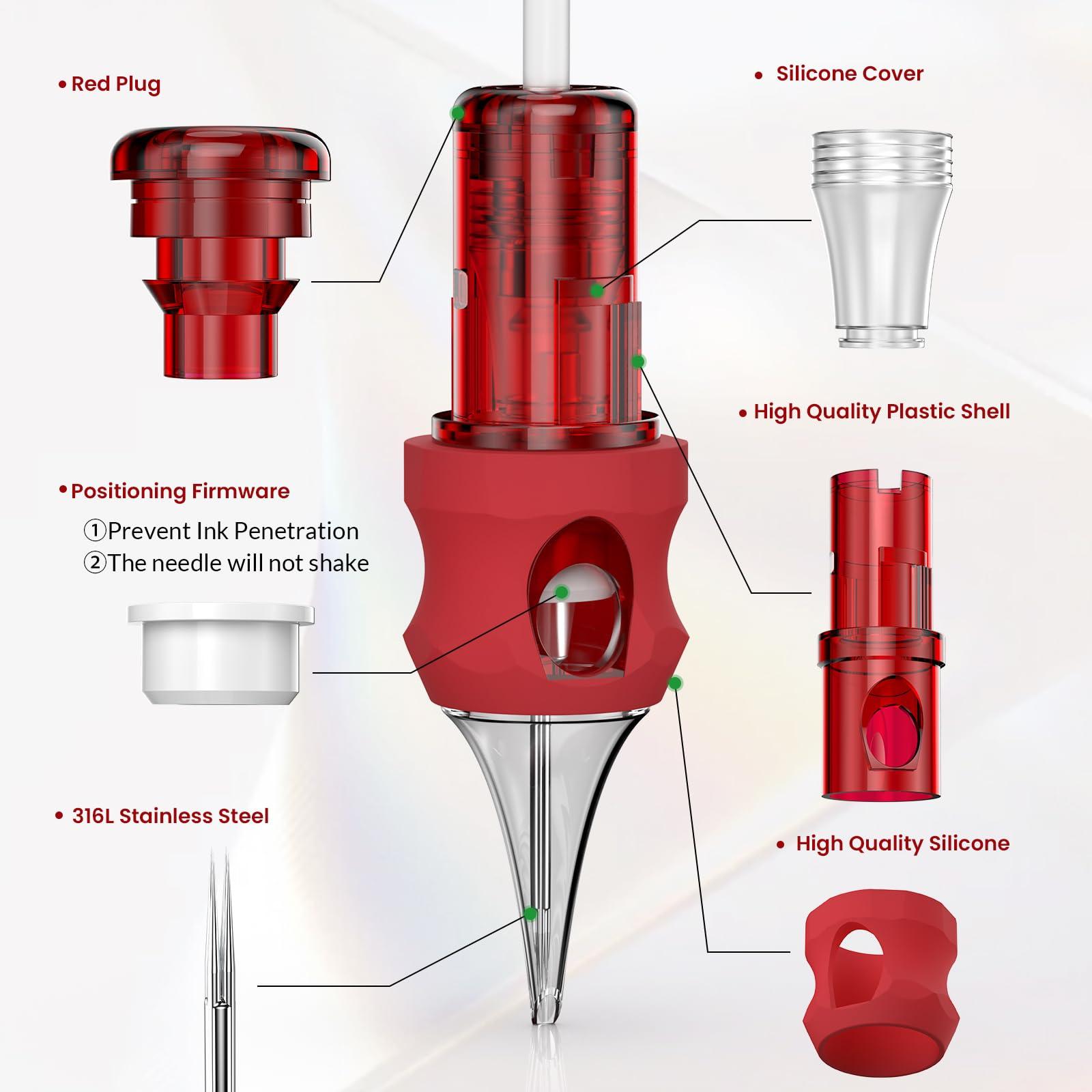 Wormhole Tattoo Wormhole Tattoo Cartridge Needles, 50pcs Mixed Sizes Disposable Finger Ledge Tattoo Needles #12 Standard 3RL 5RL 7RL 9RL 11RL Round Liner for Tattoo Machine Tattoo Gun Tattoo Supplies