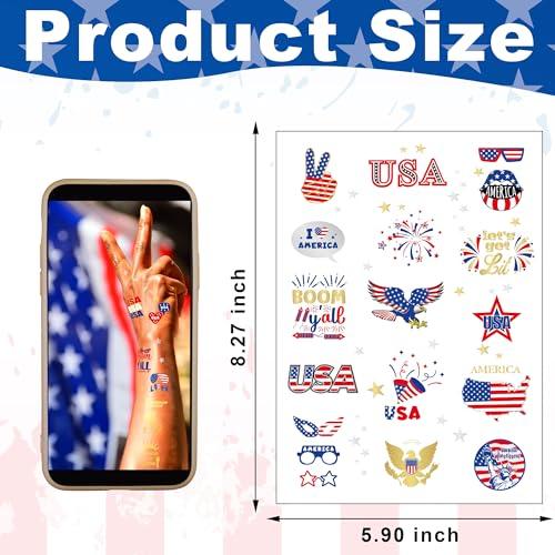 Huskein 188 PCS Veterans Day Temporary Tattoo Set, 4th of July Waterproof Face Body Stickers, Patriotic Parade Accessories, Fourth of July Long Lasting Temporary Tattoo, Party Supplies Thank You Veterans