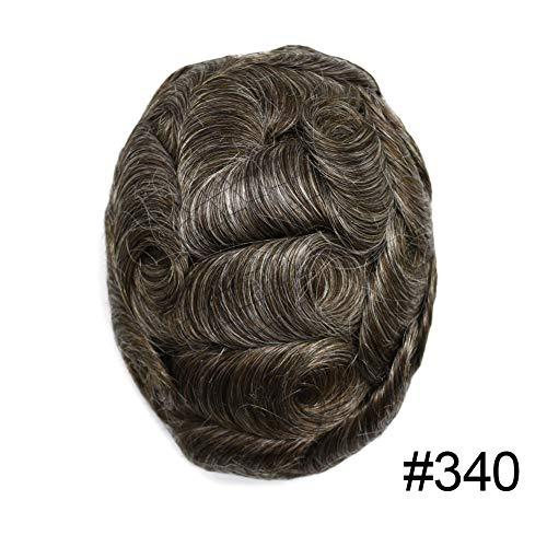 JUSTHAIR Toupee for Men Hair Replcement System Mens Toupee Full Poly Thin Skin Human Hair Piece All PU Injection Toupee Hair Systems (8X10", 340 3# DARK BROWN WITH 40% SYNTHETIC GREY)