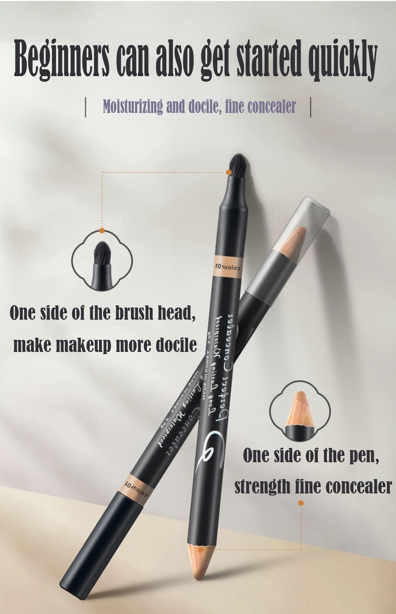 AKARY AKARY Dual Sided Concealer Pencil for Face, 2 in 1 Full Range of Concealers Pen Face Concealer Crayon Highlighter Stick, Professional Waterproof Foundation Concealer for Eye Dark Circles, Blackheads, Concealer Pencil with Brush for Men and Women (#3
