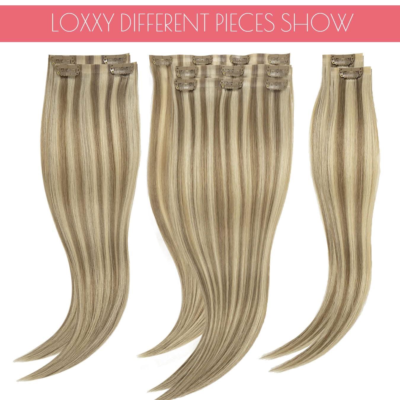 Loxxy Loxxy Glam Seamless Clip in Hair Extensions Double Thin PU Weft 100% Remy Hair Extensions Clip in Human Hair 20Inch Piano Light Brown Mixed With Platinum Blonde #P8/60 110Gram 7PCS Full Head
