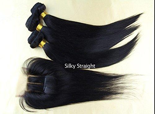 DaJun DaJun Hair 8A 3 Part Closure With Bundles Straight Indian Virgin Weave Hair Bundle Deals 3Bundles And Closure Natural Color18"closure+24"26"28"weft