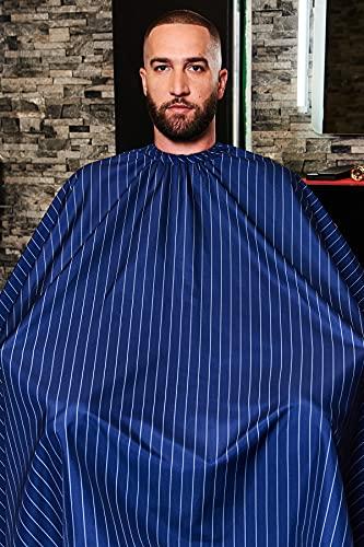 Barber Strong Barber Strong The Barber Cape Haircut Cover for Men, Hair Repelling and Static-Reducing Material, Flexible Elastic Neckband, Water Resistant Fabric, Oversized for Complete Coverage - Blue/White Stripe