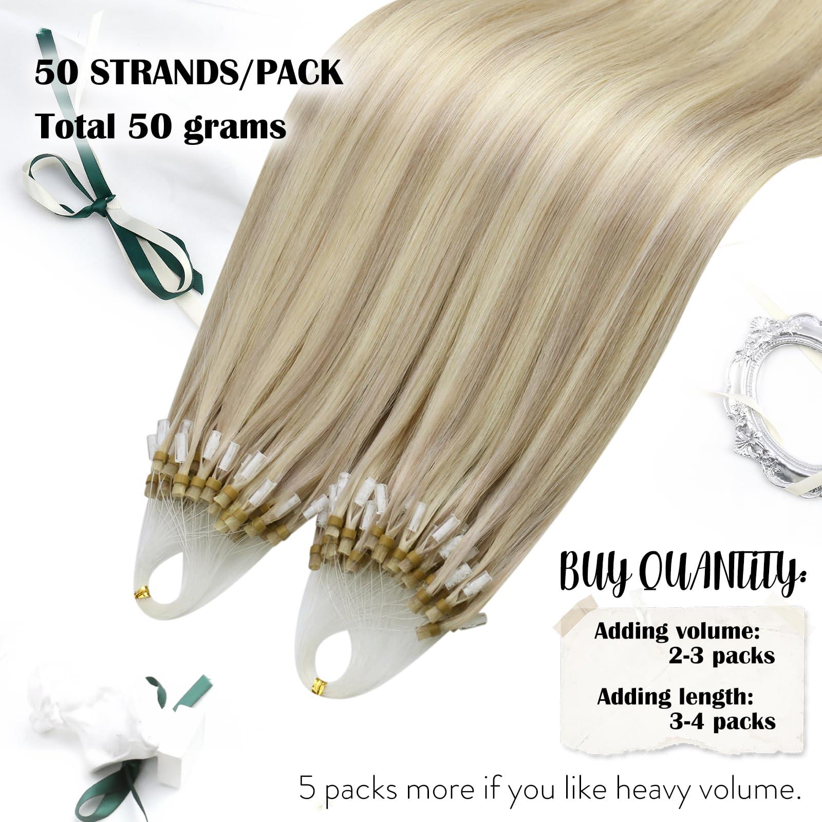 Moresoo Moresoo Micro Bead Hair Extensions Real Human Hair Ash Blonde Highlight Bleach Blonde Micro Link Hair Extensions Human Hair Blonde 16 Inch Micro Loop Hair Extensions Human Hair 50G/50S