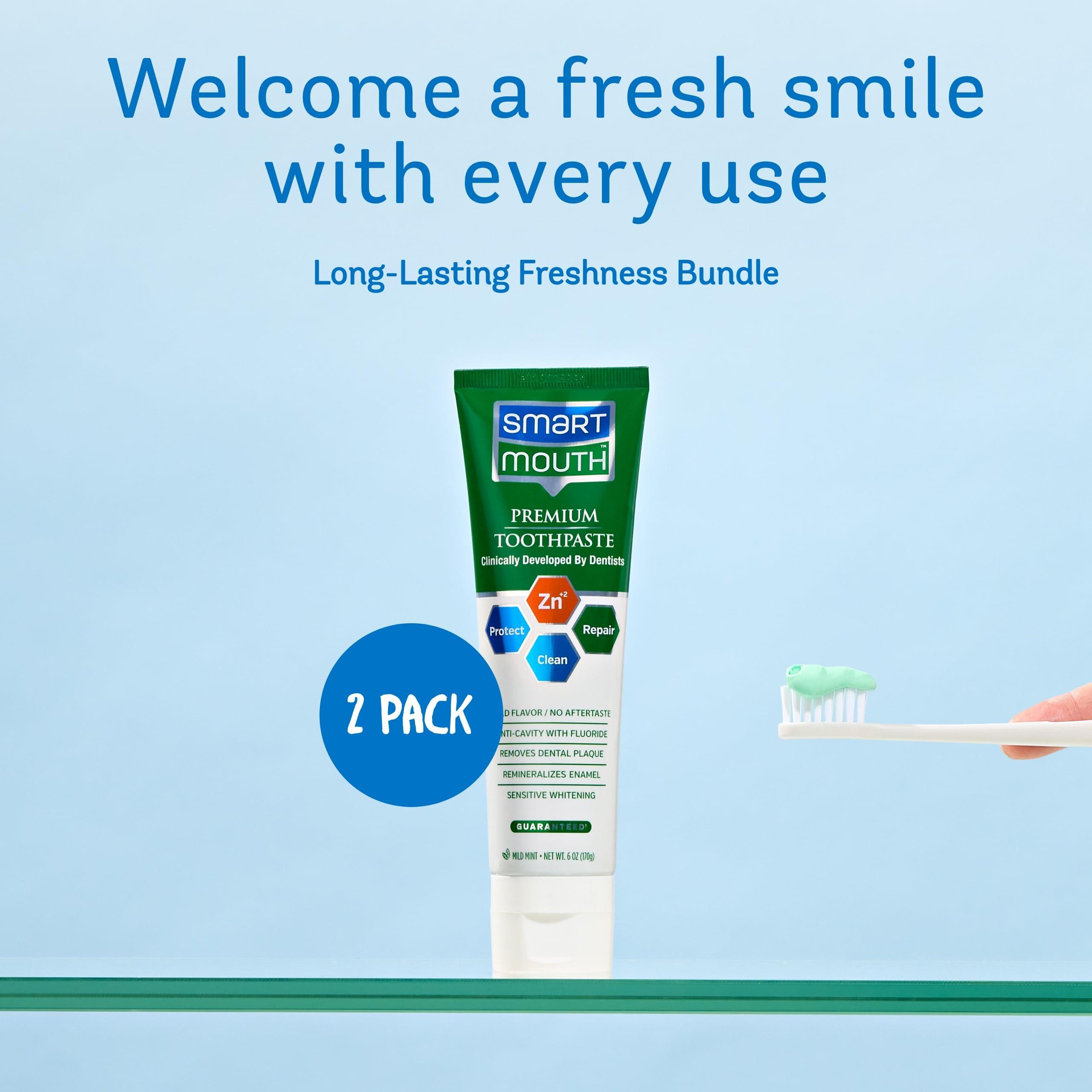 SmartMouth SmartMouth Premium Zinc Ion Toothpaste - Whitening - with Fluoride - Refreshing, Anti-Cavity Toothpaste for Adults - Strengthens Enamel - Mild Mint Flavor, 6 oz (2 Pack)