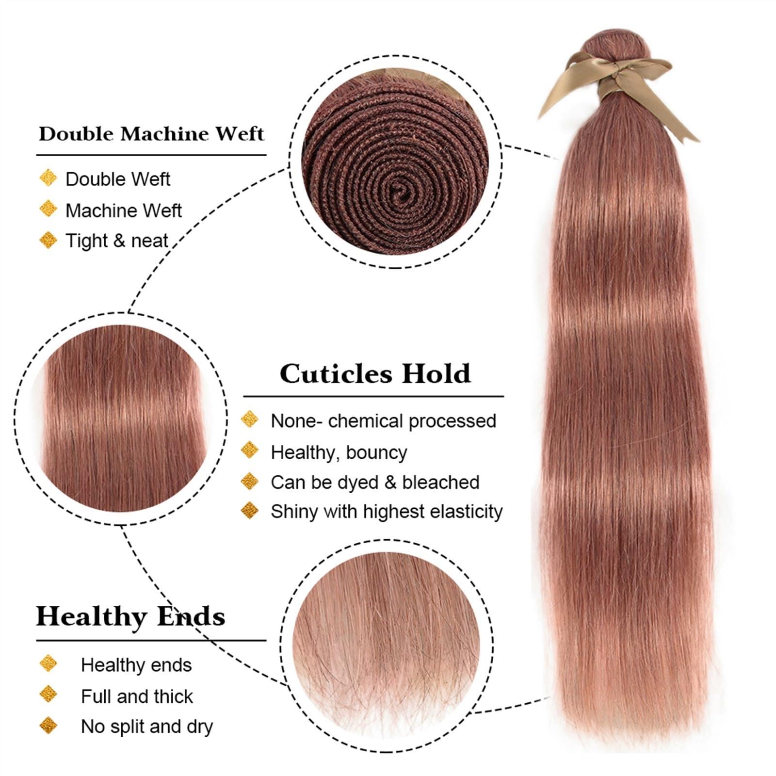 CFGH6FDF Bundles Brazilian Straight Hair Bundles 100% Human Hair Weave Rose Gold Pink Color Remy Hair 3 Bundles Hair Weft(14 14 14)
