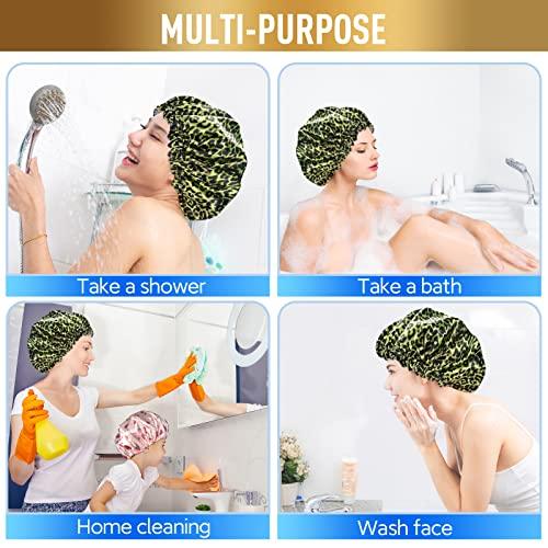 Fishent Fishent Adjustable Shower Cap, Large Reusable Shower Caps for Women Long Hair, Double Layer Waterproof Hair Cap, Adult Bathing Cap Shower Hat for Hair Protecton