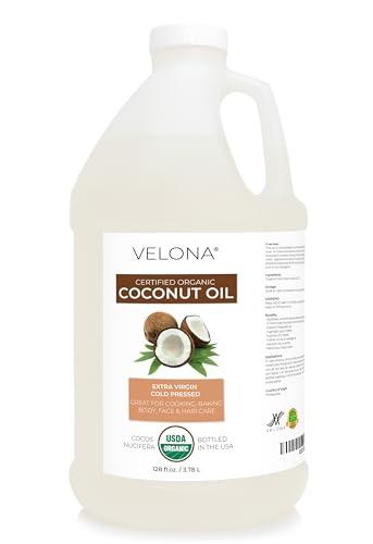 Velona Velona USDA Certified Organic Coconut Oil Extra Virgin - 1 Gallon / 128 Fl Oz | Food and Cosmetic Grade | in jar | Extra Virgin, Cold-Pressed