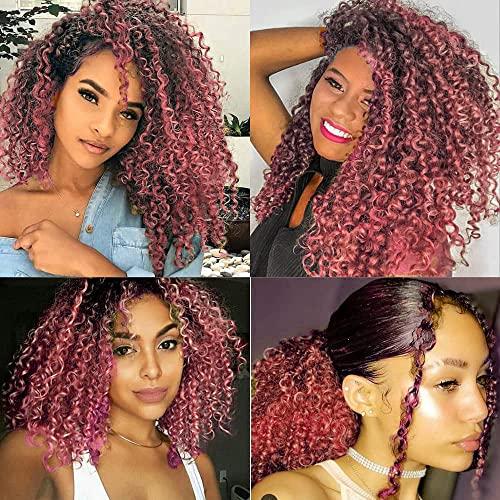 NiegMeag 1B Pink Bundles Ombre Bundles Human Hair Ombre Rose Pink Kinky Curly Bundles Dark Roots Ombre Bundles 8A Grade Unprocessed Virgin Weave Human Hair Extensions for Woman 24 26 28 Inch