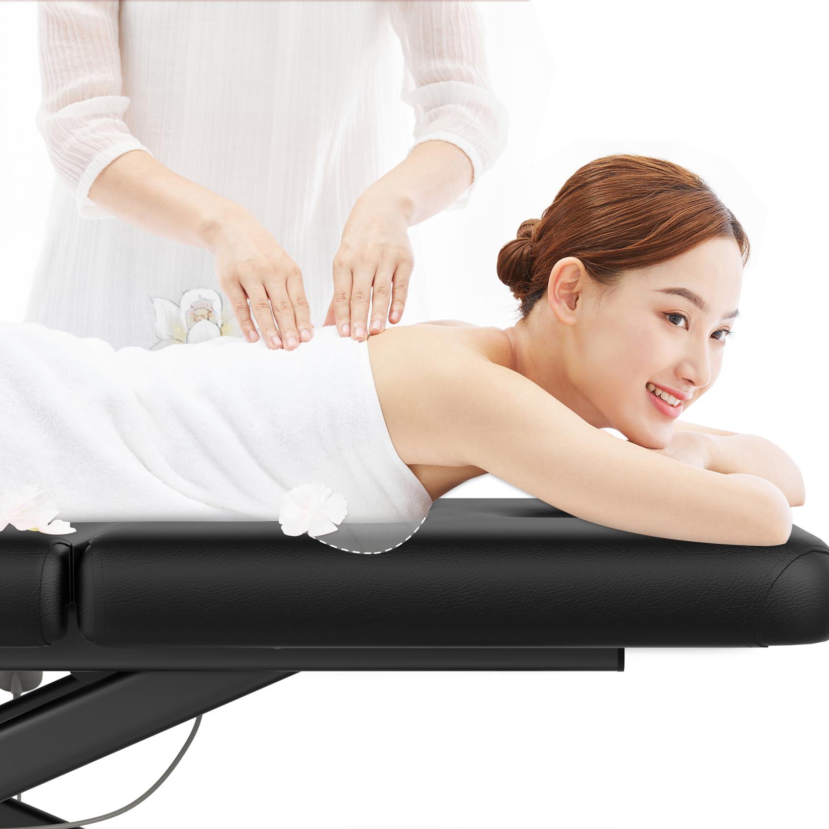 Fulocseny Electric Massage Bed with Adjustable Height and Backrest, Electric Massage Table for Treatment, Physical Therapy and Spa Facial Bed, 2 Motor, Hydraulic Equipment, Remote Control, 32 W x 75 L, Black