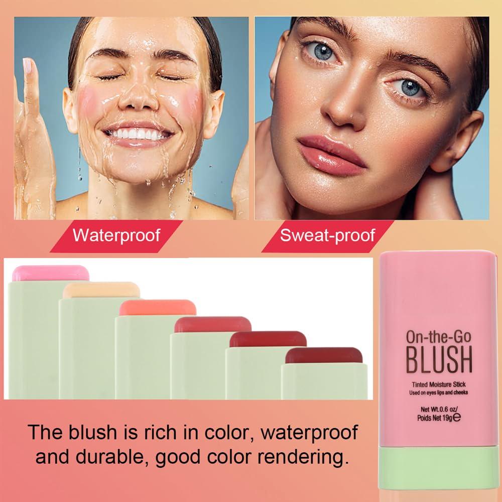 Blopuivo Multi-Use Makeup Blush Stick for Cheeks, Cream Blush Wand, Tinted Solid Moisturizer Stick for Cheek Eyes Lip Tint, Natural Nude Makeup, shypink