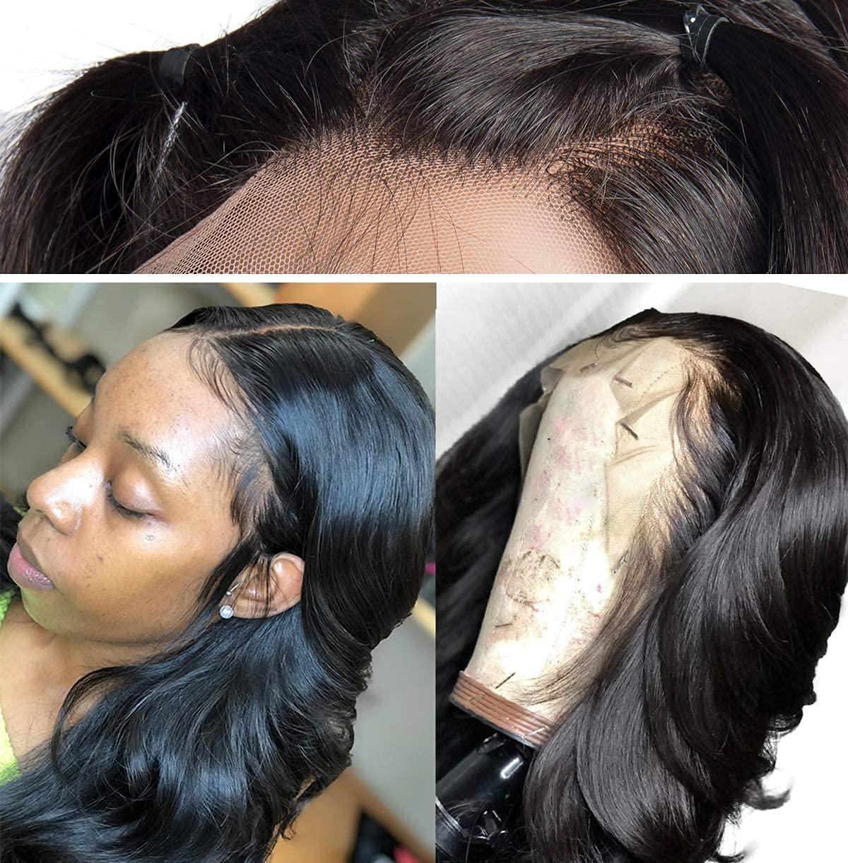 L/W 360 Lace Frontal Wig Cap with Baby Hair Body Wave Brazilian Virgin Hair 100% Unprocessed Human Hair Wigs for Black Women 150% Density (22inch)