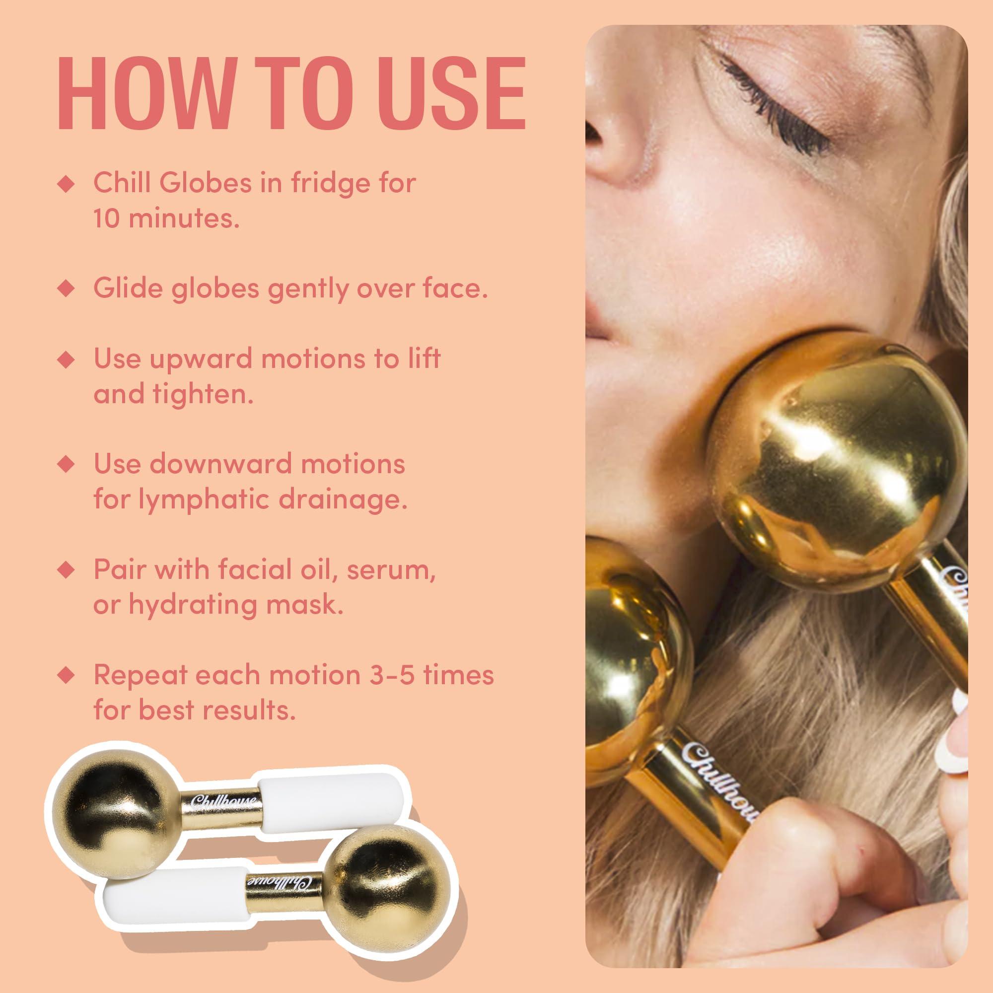 Chillhouse Chillhouse Chill Globes Gold Ice Roller for Face - Premium Skin Care Tools for Wrinkles & Fine Lines, Lifting, Contouring & Depuffing - Facial Ice Roller & Face Massager Tool for Women & Men