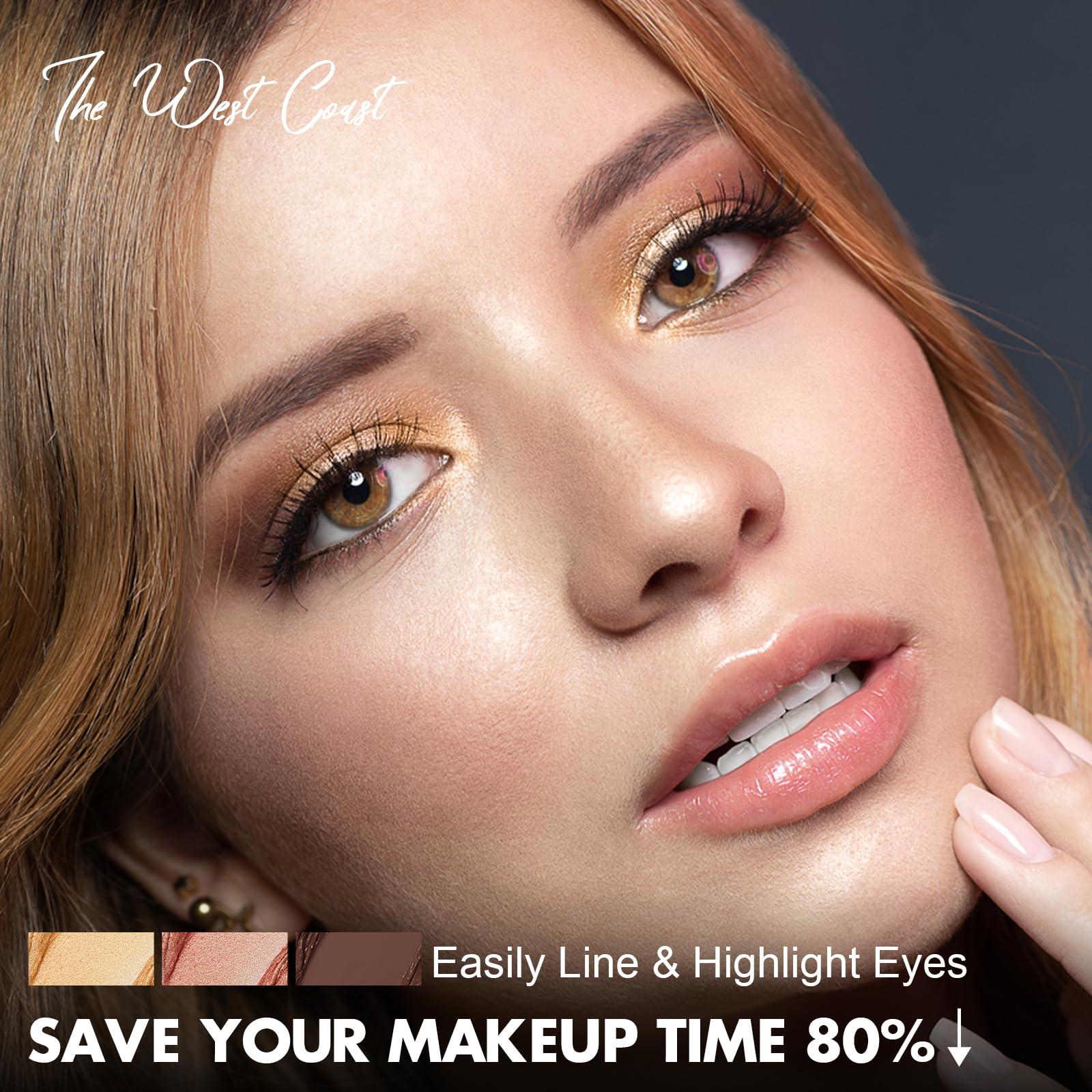 FOCALLURE FOCALLURE 3 Pcs No Crease Eyeshadow Sticks,Shimmer & Matte Eye Shadow Crayon with Blending Brush,Smooth Cream Highlighter Pen,Long Lasting Eyeshadow Brightener Stick Makeup,the West Coast