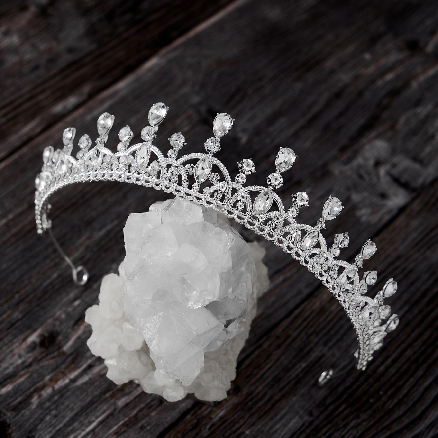 SWEETV SWEETV Princess Tiara for Women, Crystal Wedding Tiaras for Bride, Silver Crown for Birthday Quinceanera Pageant Party Prom,Costume Hair Accessories Gift, 01 Silver