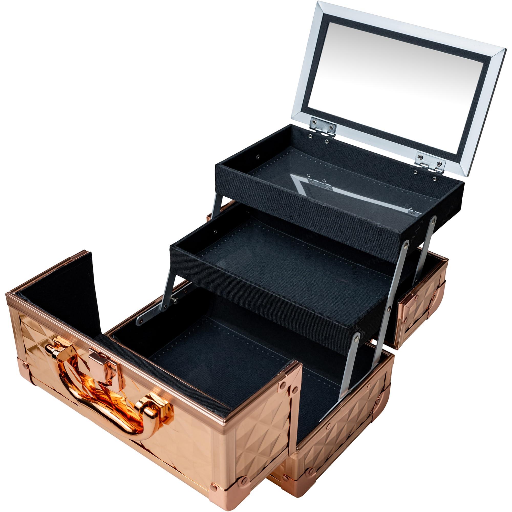 SHANY SHANY Chic Makeup Train Case Cosmetic Box Portable Makeup Case Cosmetics Beauty Organizer Jewelry storage with Locks, Multi trays Makeup Storage Box with Makeup Mirror - Rose Gold