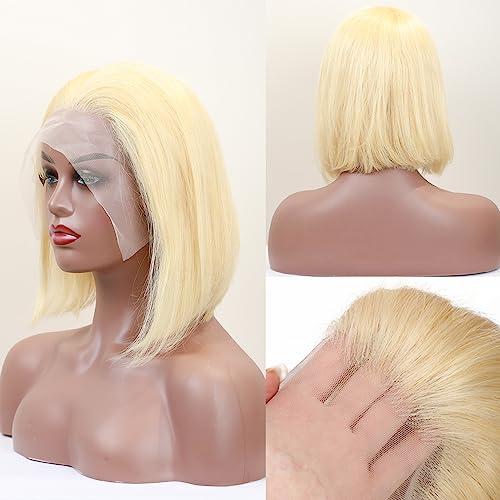 HELLOSH 12 Inch 613 Bob Blonde Lace Front Wigs Human Hair 13x4 Transparent Lace 613 Bob Frontal Wig 613 Hd Lace Frontal Wig Blonde Bob Wig Human Hair Pre Plucked With Baby Hair