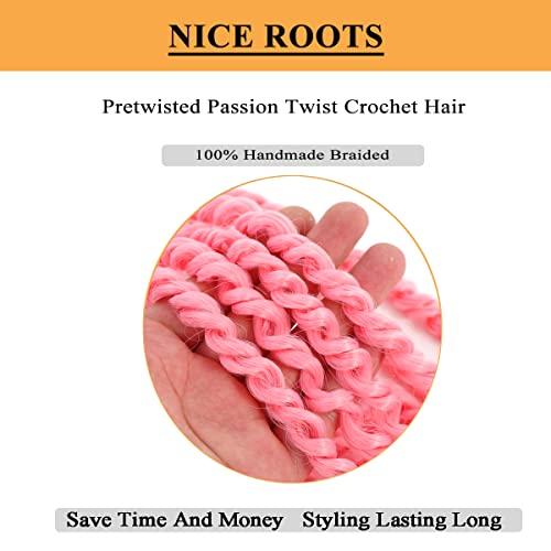 Flagship Passion Twist Hair 24 Inch 7Packs Pink Color Long Pre-twisted Passion Twists Crochet Hair Pre-looped Synthetic Crochet Braids (7Packs,Pink)