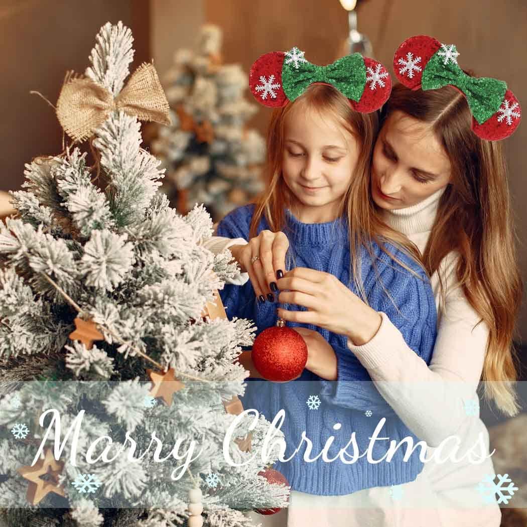 Tgirls Tgirls Christmas Mouse Ears Headband Shinny Bow Hair Hoop Snowflake Sequins Xmas Headbands for Women Girls Costume Party Birthday Hair Accressories (L)