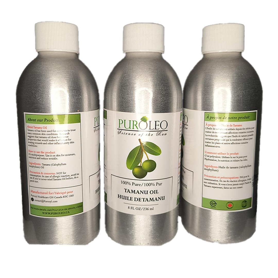 PURLEO PUROLEO Tamanu Oil 8 Fl Oz/236 ML (Packed In Canada) 100% Pure Certified | Natural Cold Pressed Unrefined Oil for Hair & Face Premium packaging with Eye Dropper tamanu oil for face skin virgin