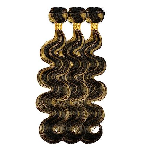 NiegMeag Blonde Bundles Human Hair Highlight Body Wave Hair Weave Brazilian Grade 8A Virgin Hair Extensions 14 16 18 Inch 2 Tone Black Mixed With Honey Blonde Body Wave Hair Weave