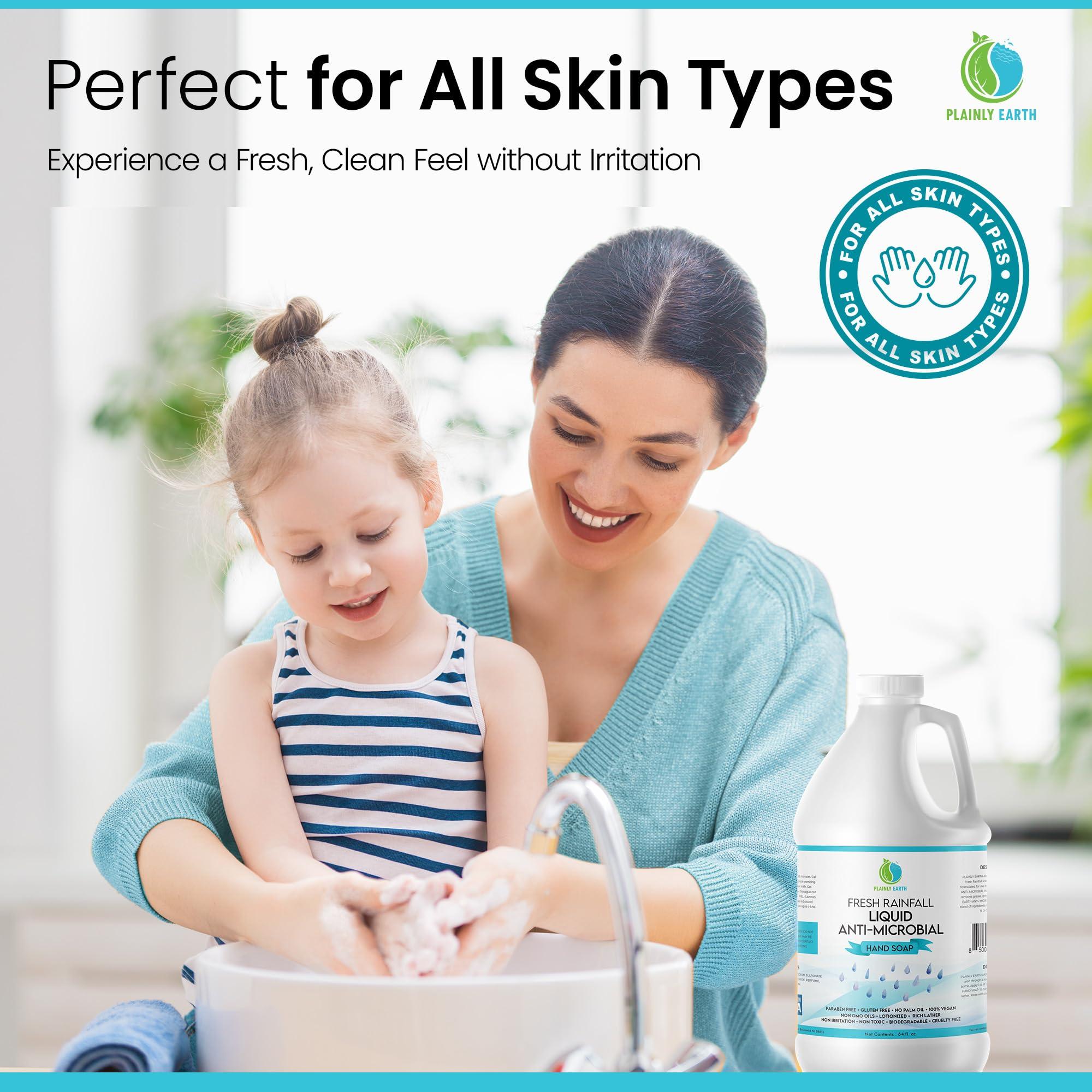 Plainly Earth AntiMicrobial Hand Soap - Antibacterial Hand Soap Moisturizing - Liquid Hand Soap Refill Antibacterial Gallon - Moisturizing Hand Soap Antibacterial - Gentle Hand Soap - Fresh Rainfall, 64 oz