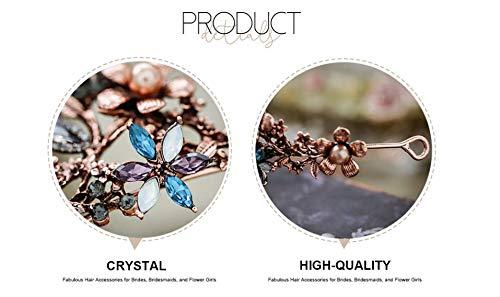 Blufly Blufly Vintage Bridal Crown and Tiara Gold Pearls Wedding Crowns Flower Queen Pageant Tiaras Headband Crystal Bride Hair Accessories Headpieces for Women and Girls